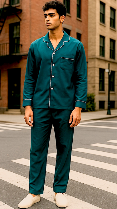 Menβs Plain Teal Linen